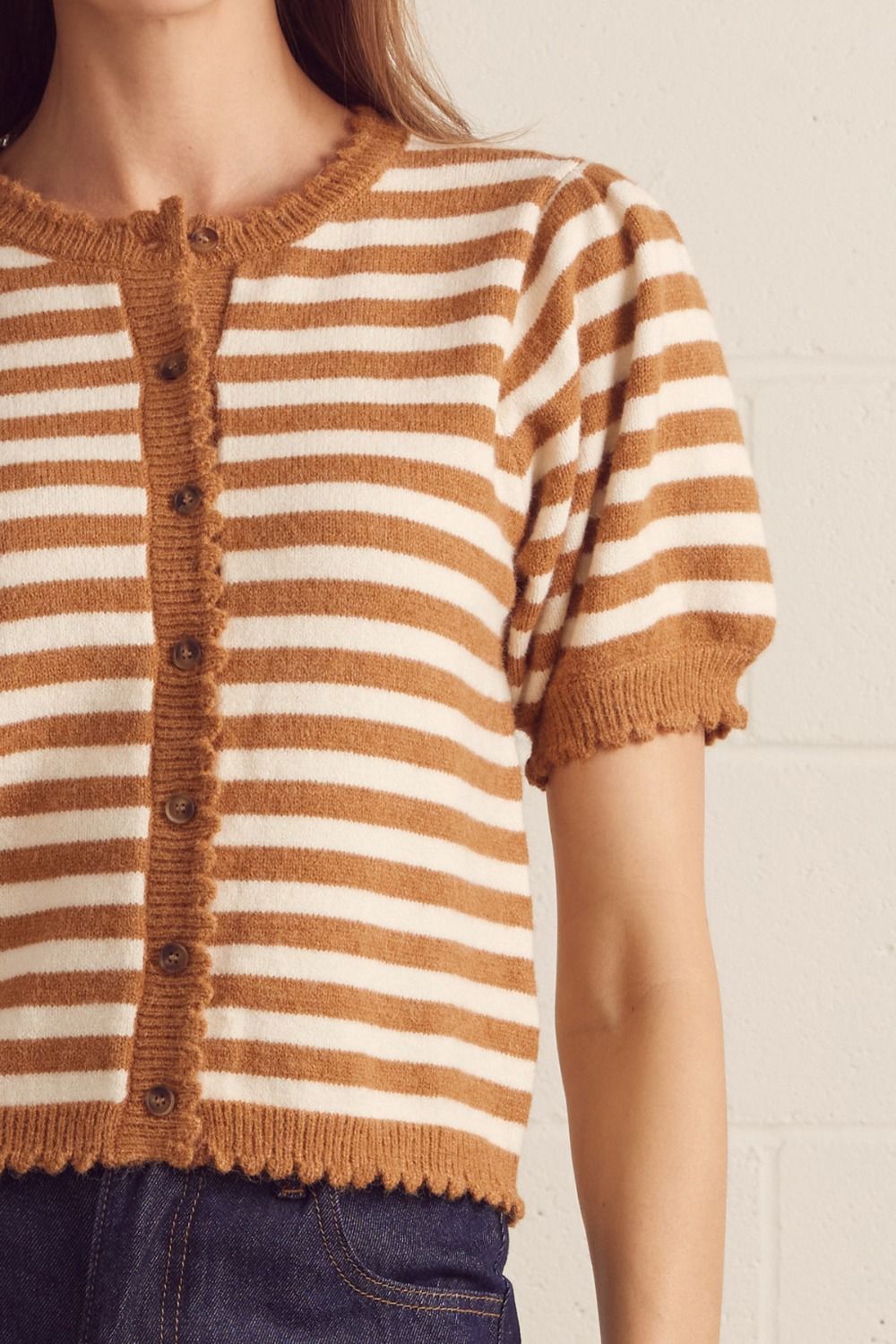 stripe puff sleeve cardigan