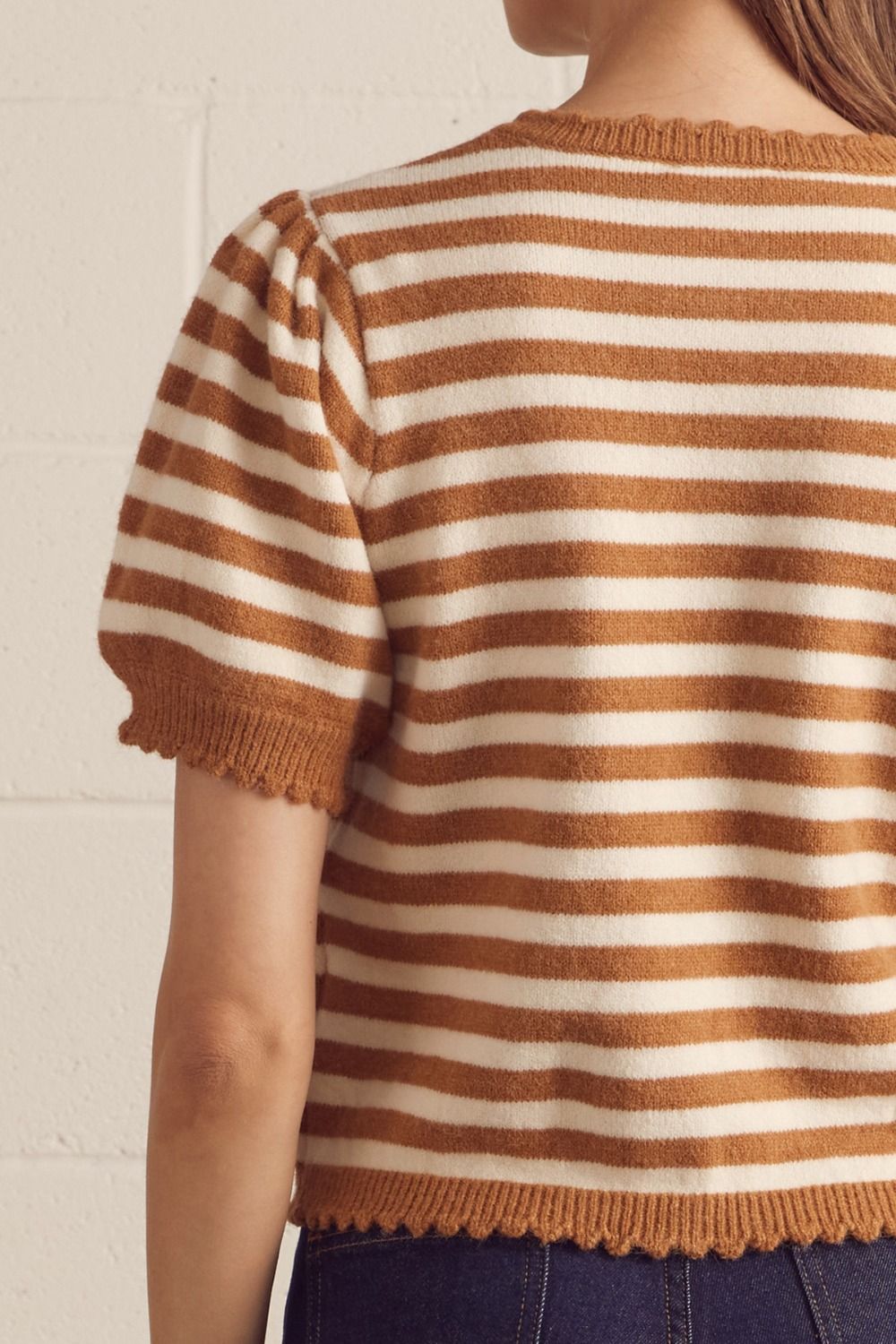 stripe puff sleeve cardigan