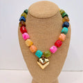 rainbow heart cube beaded necklace