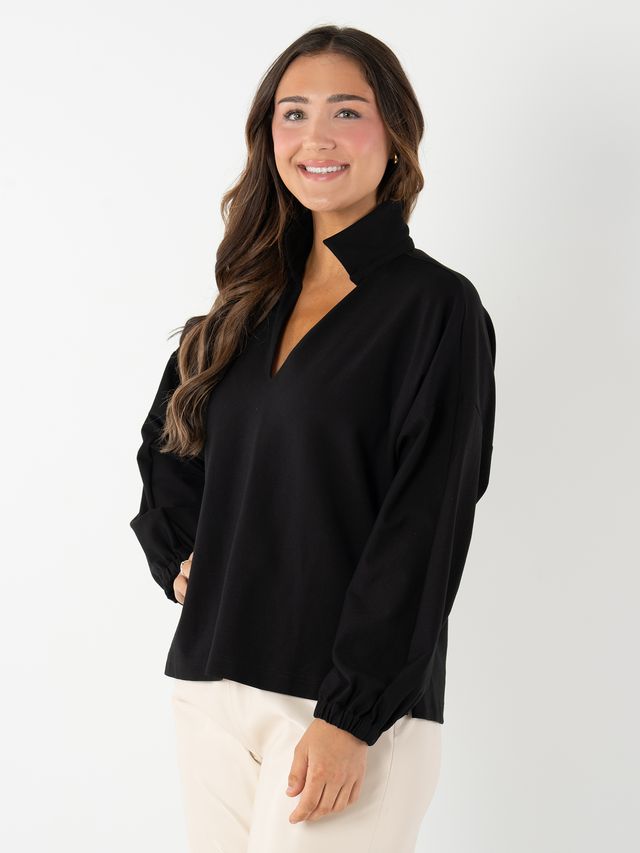 poppy long sleeve top black ponte