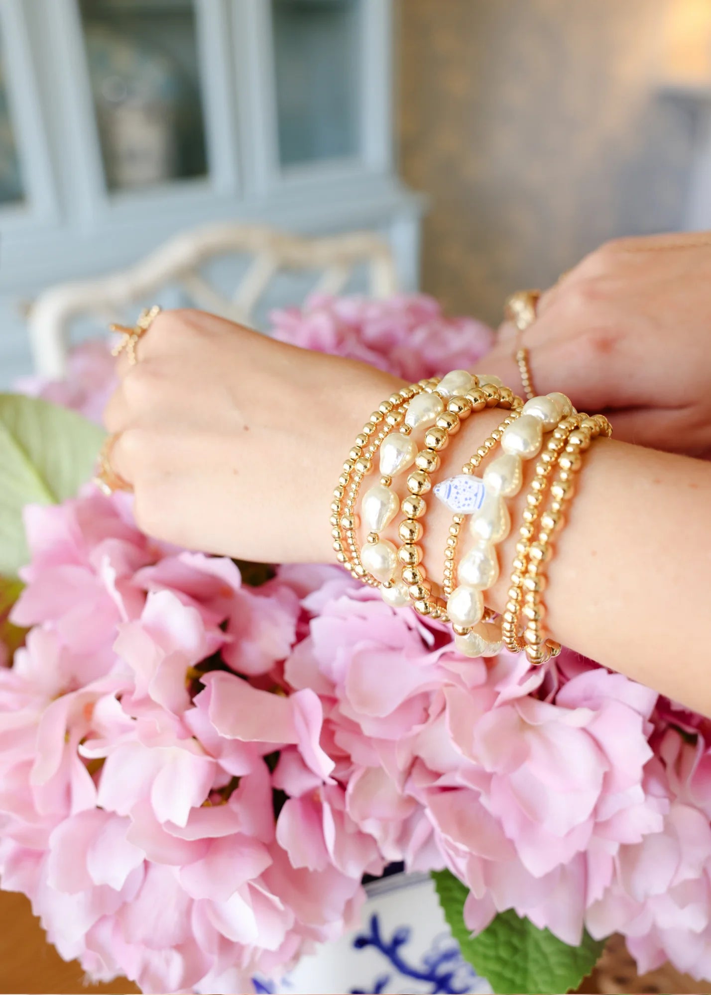 ginger jar beaded bracelet on gold