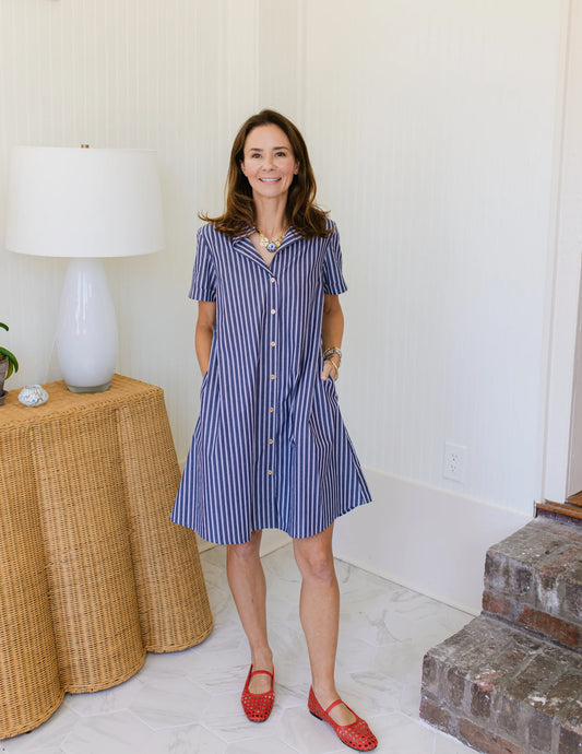 quinnie dress navy stacked stripe
