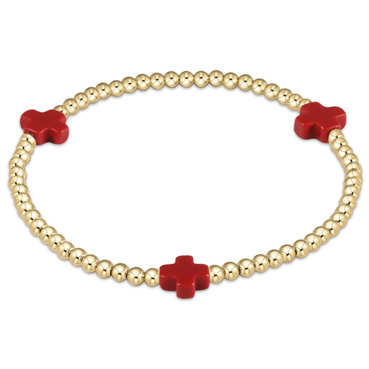 signature cross gold pattern 3mm bead bracelet in red