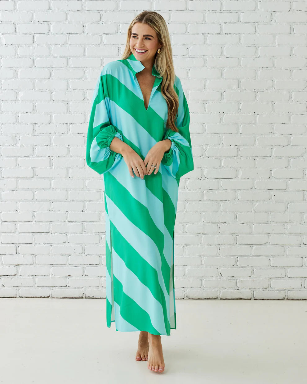 coco caftan in aqua-green