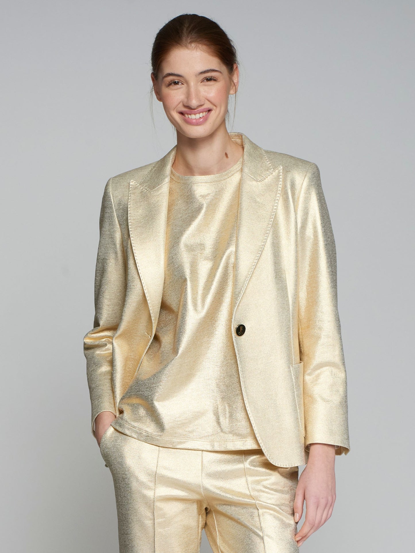 hillary metallic gold stretch blazer