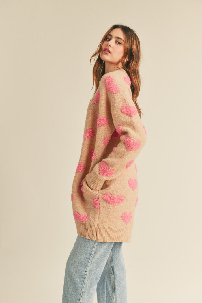 Fuzzy heart outlet sweater