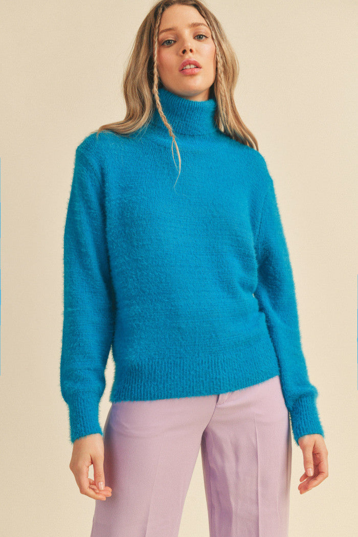 fuzzy turtleneck sweater
