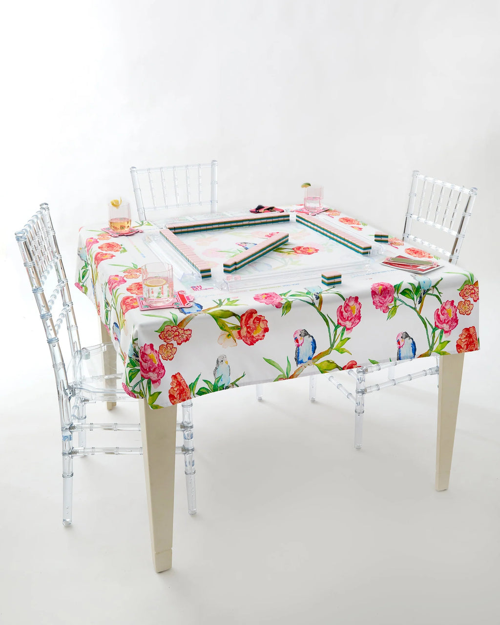 parakeet perch instructional mahjong tablecloth
