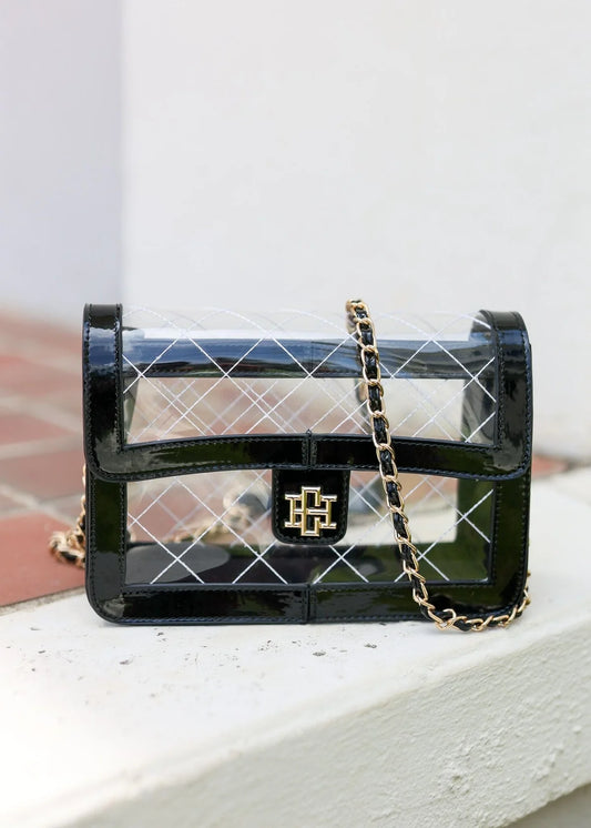 quinn quilted clear bag black patenet