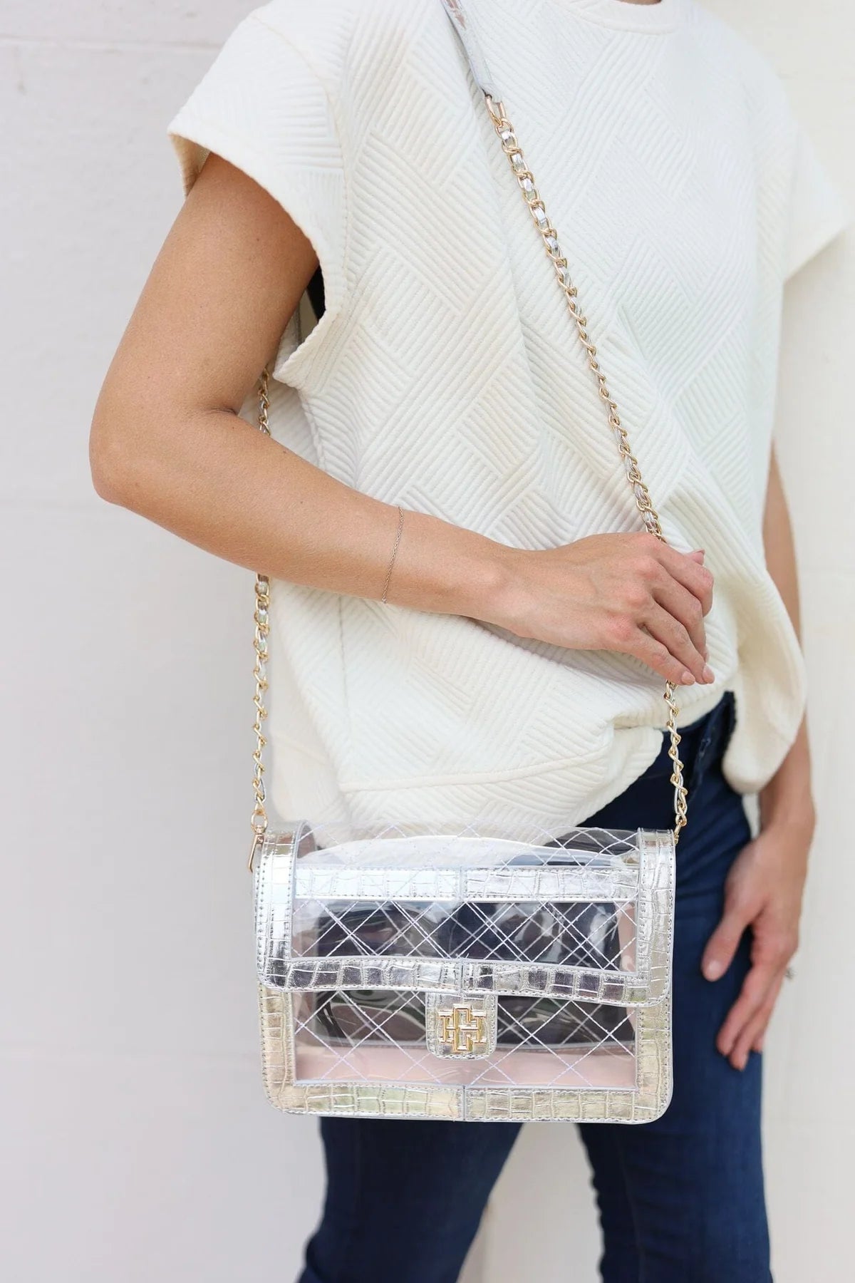 quinn quilted clear bag platinum