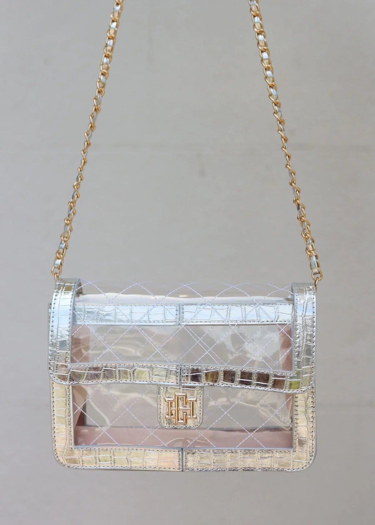 quinn quilted clear bag platinum