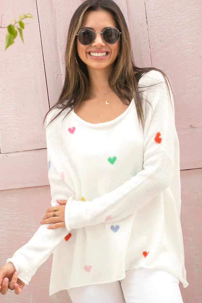 rainbow heart crew lightweight sweater