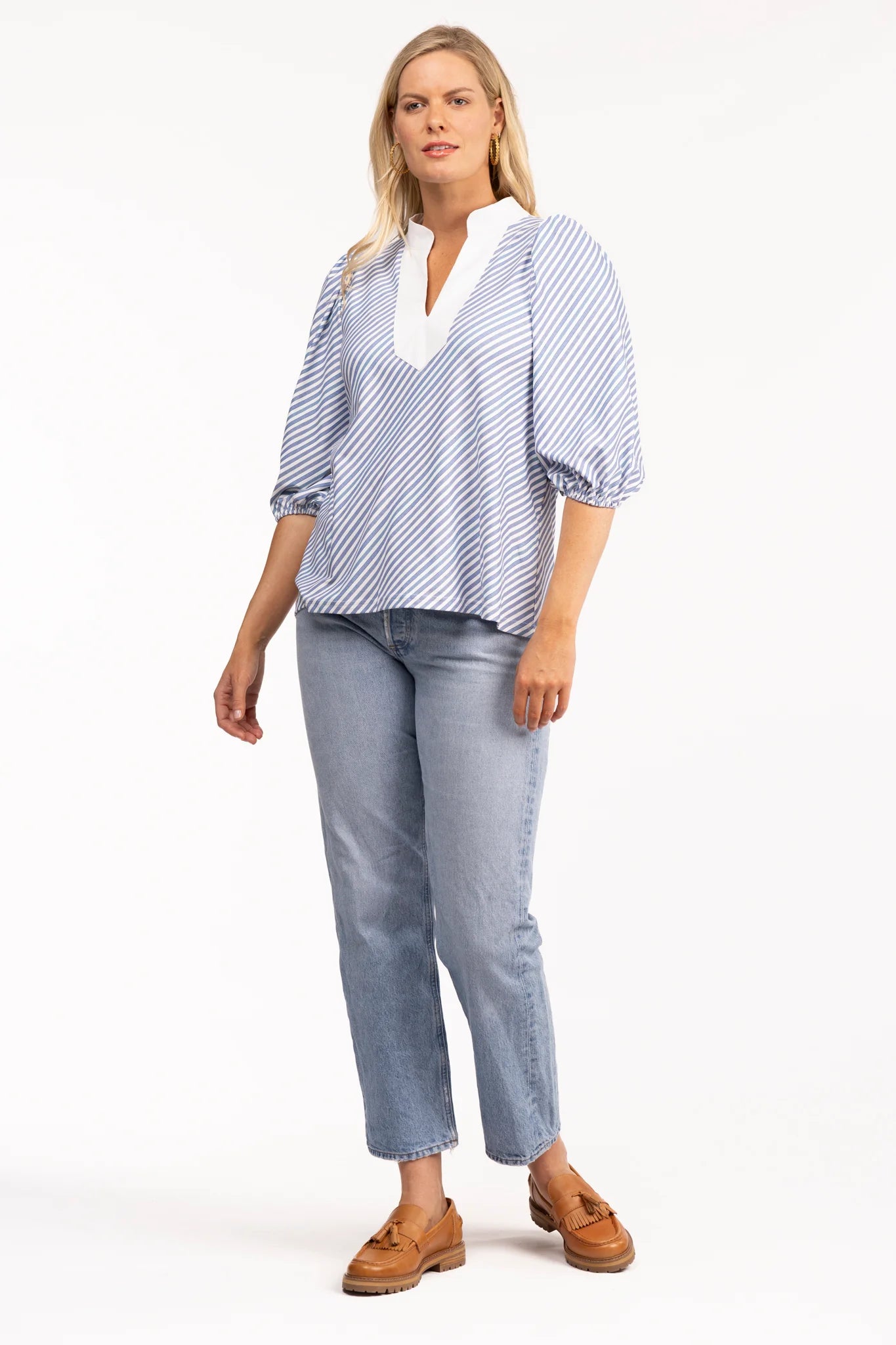 eliza top chambray stripe