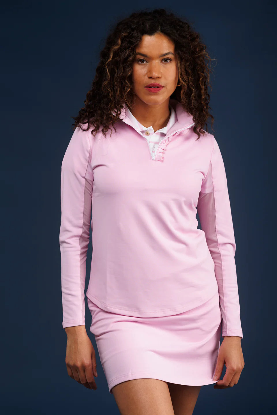 ava 1/4 zip ruffle pullover orchid