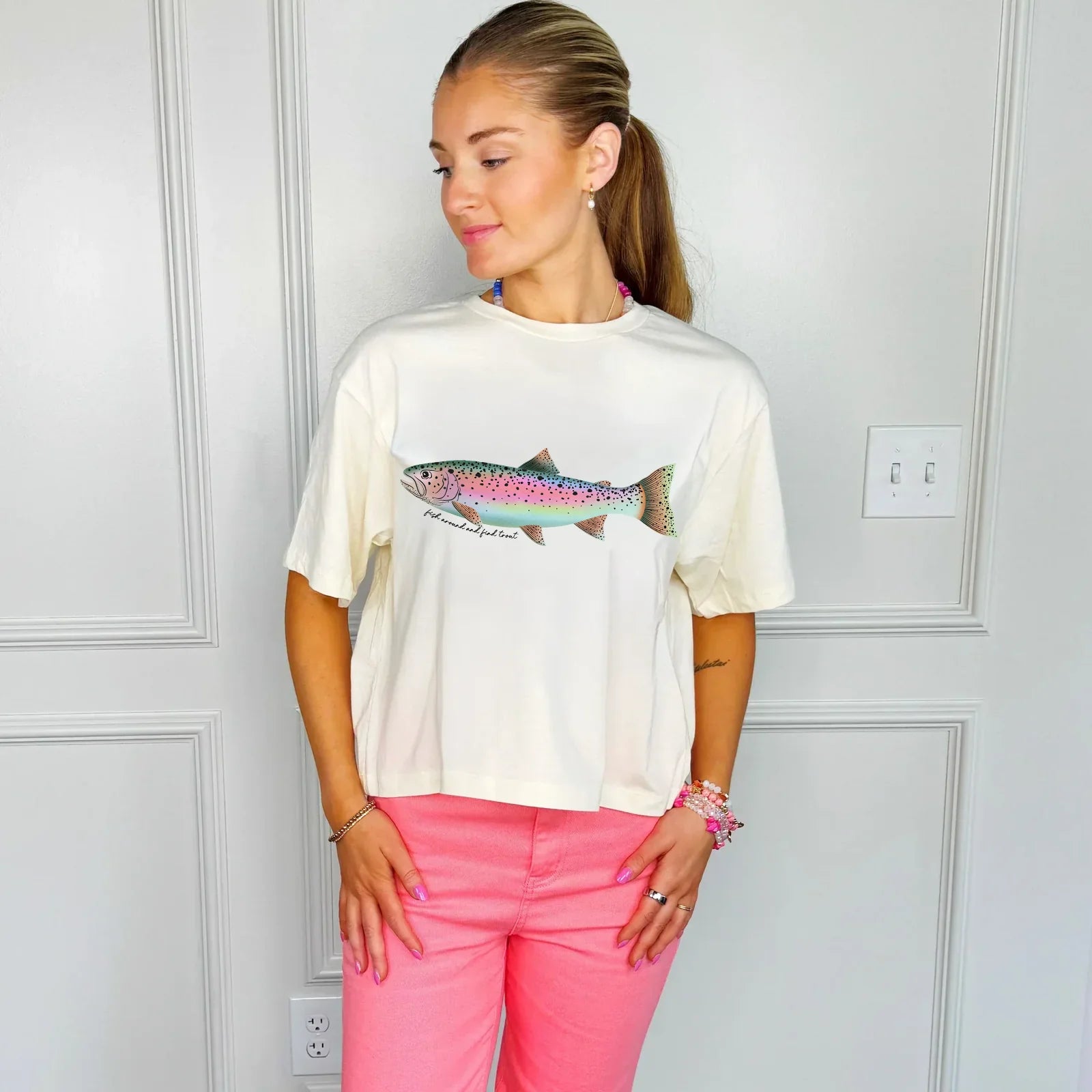 rainbow trout crop tee