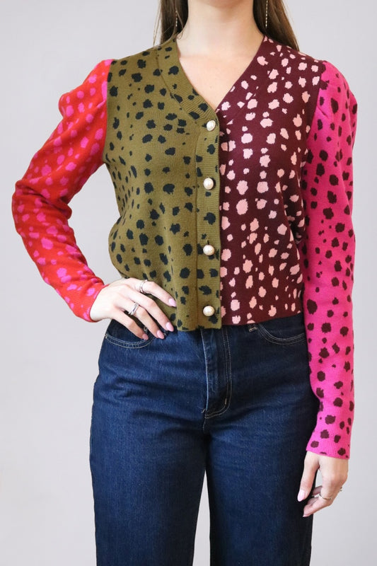 jovie cardigan in spotted colorblock