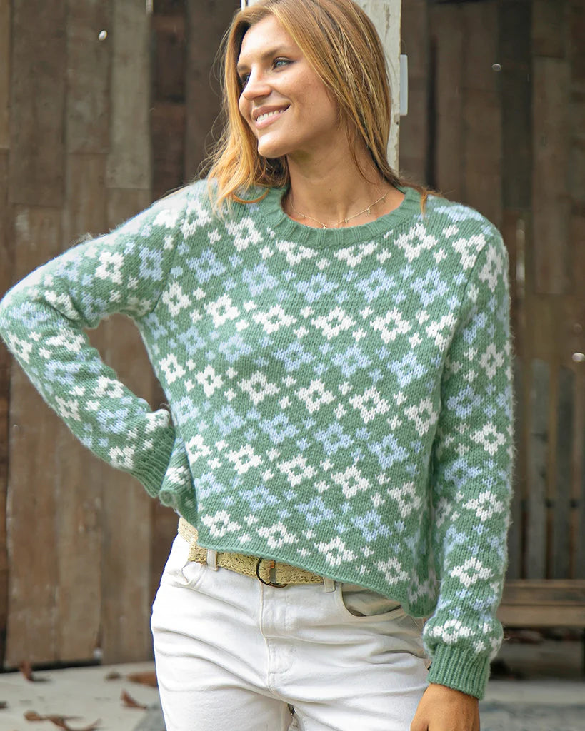 shrunken fair isle crew chunky sweater