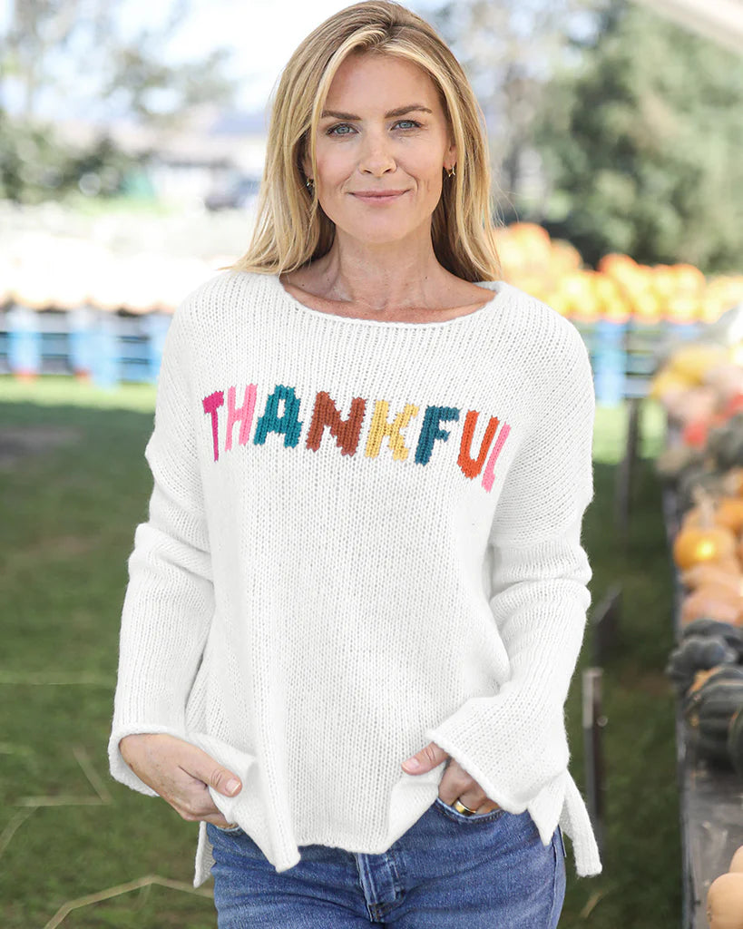 thankful multi crew chunky sweater