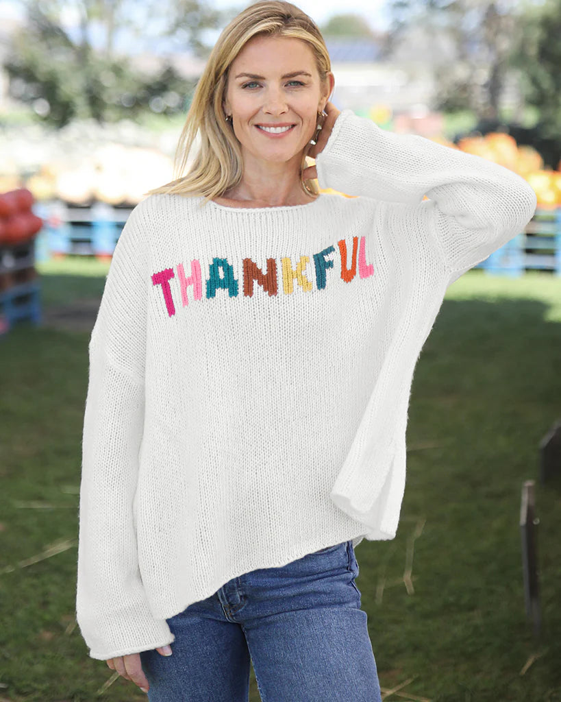 thankful multi crew chunky sweater