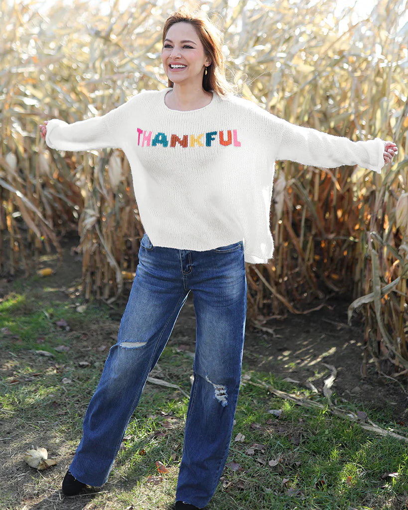 thankful multi crew chunky sweater