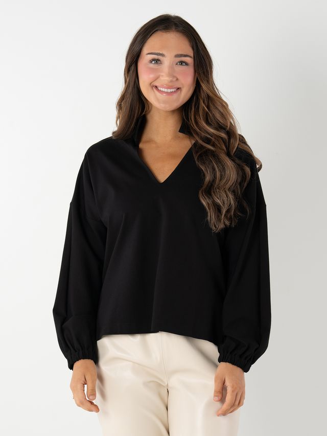 poppy long sleeve top black ponte