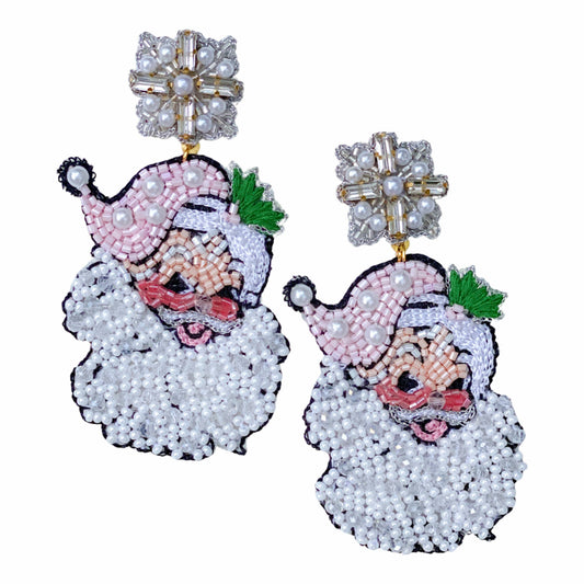 vintage pink santa earrings