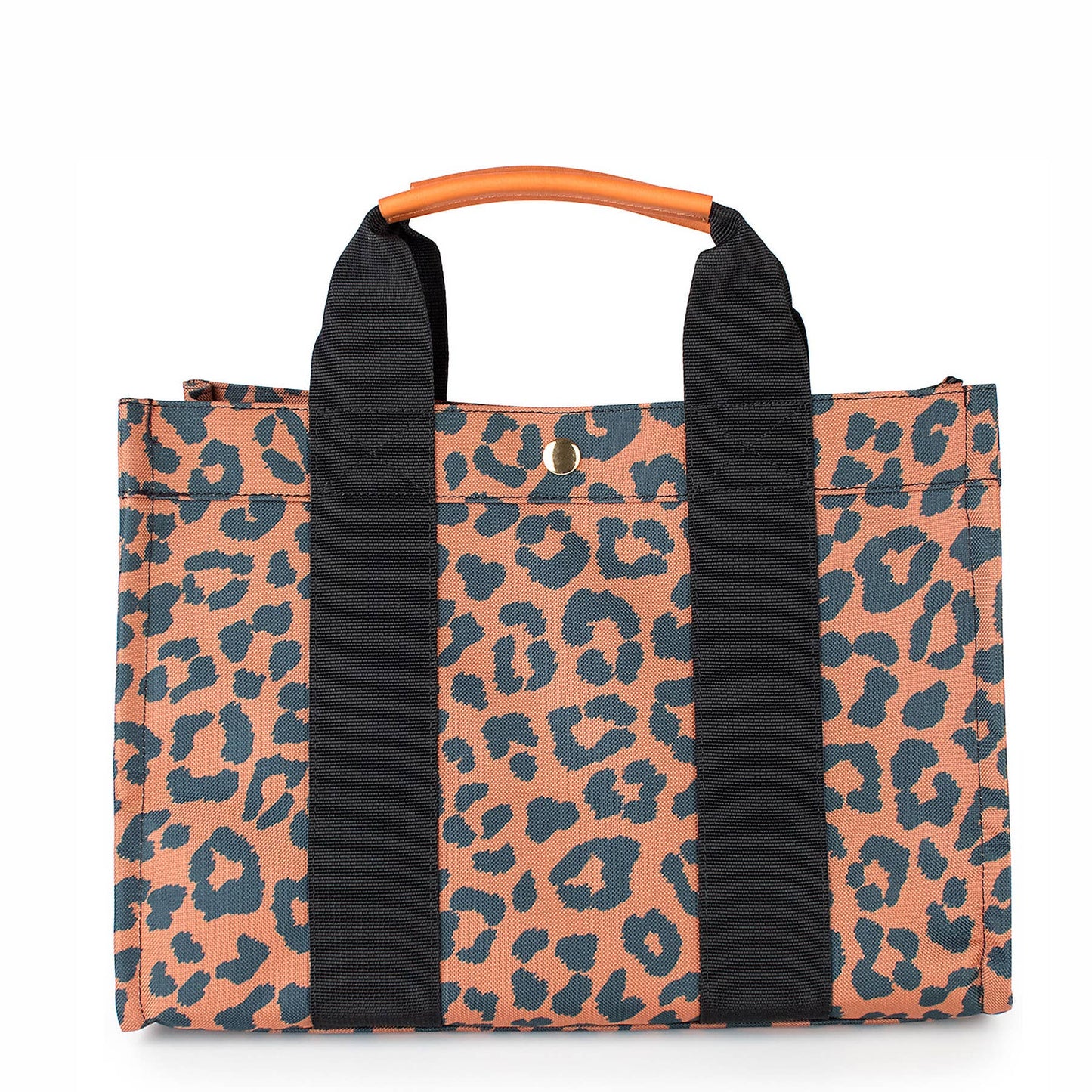 kylie leopard nylon tote with leather accents