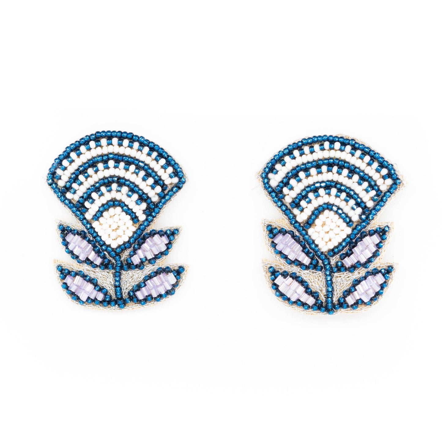 block print flower earrings blue