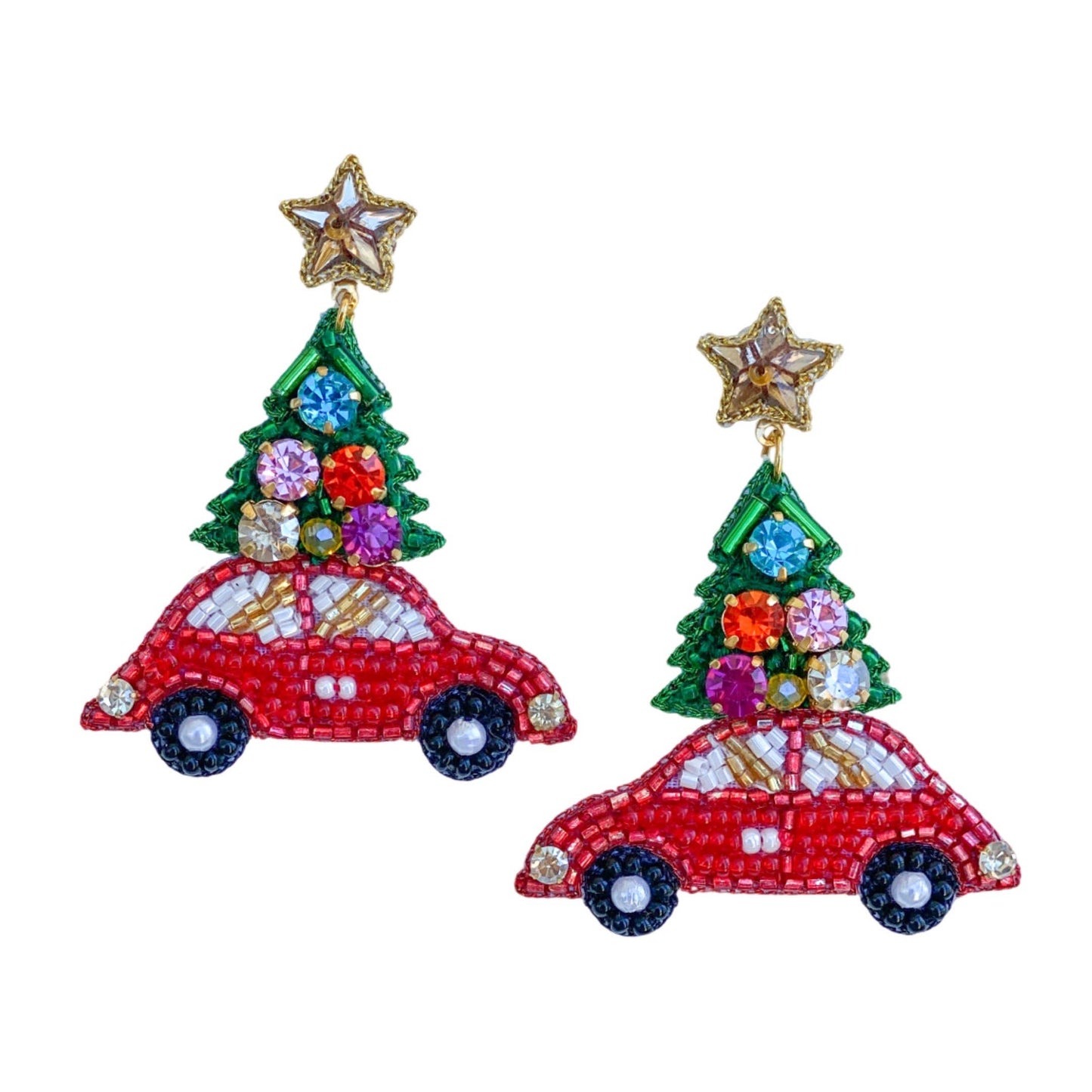 christmas car tree earrings