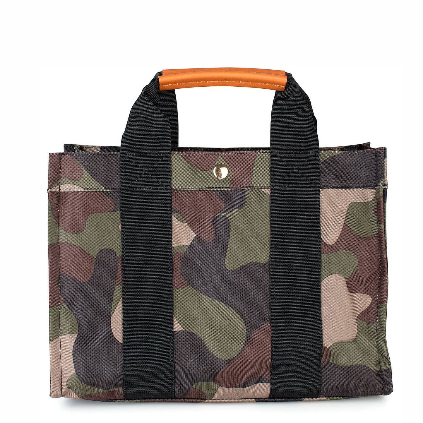 kylie camo nylon tote with leather accents