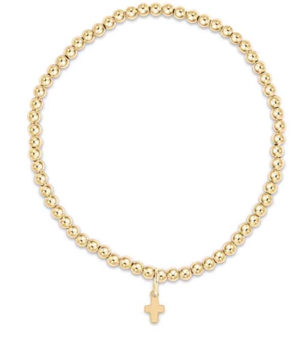 classic gold 3mm bead bracelet signature cross gold charm