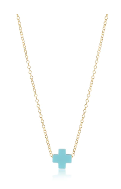 16" necklace gold - signature cross turquoise
