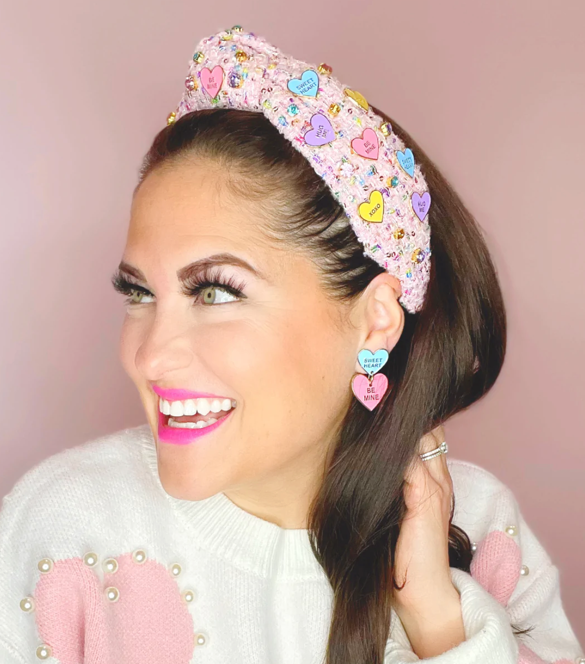 heart candy tweed headband with crystals adult