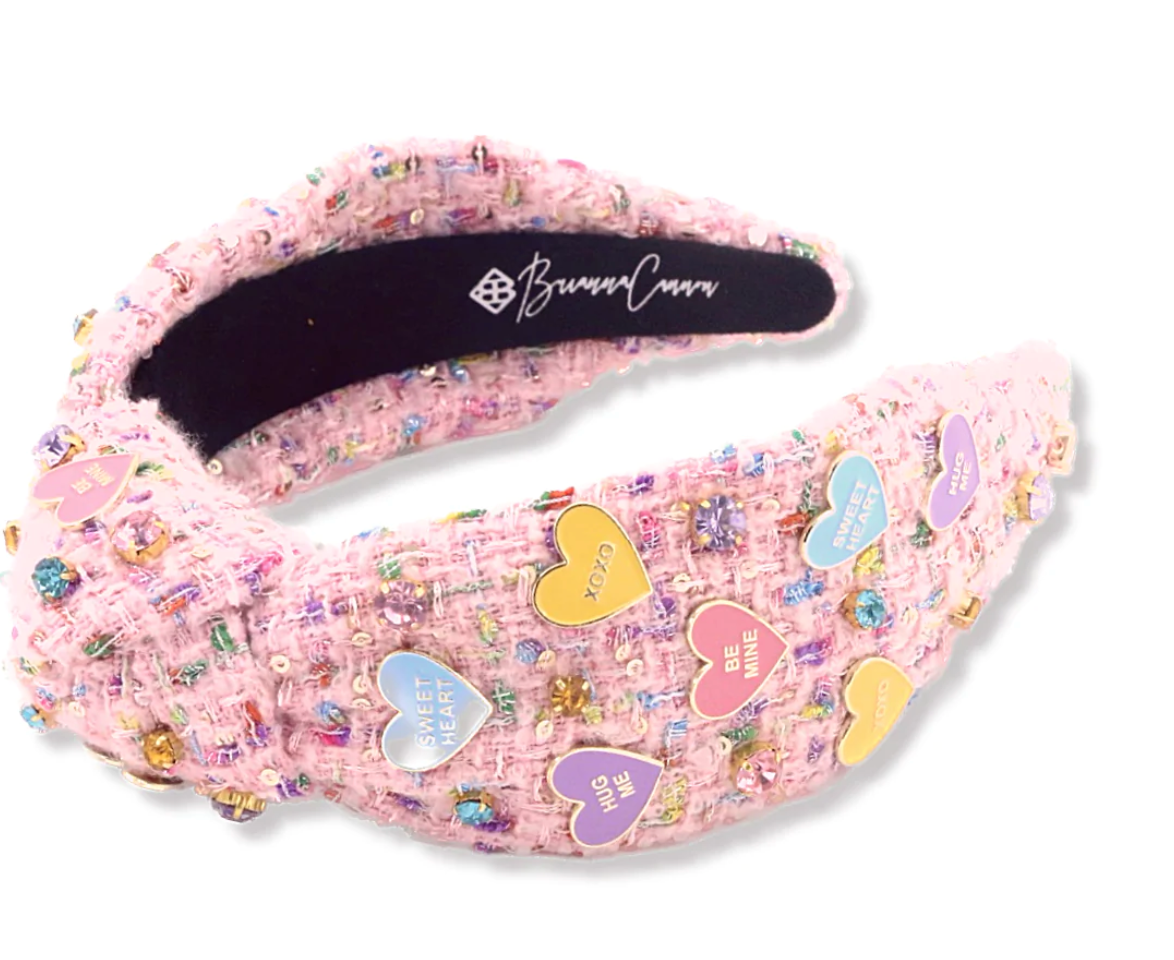 heart candy tweed headband with crystals adult
