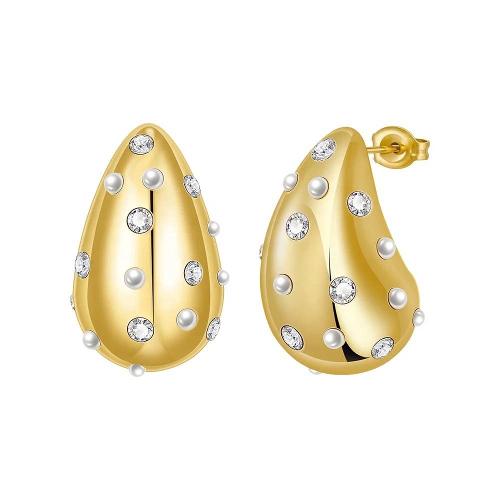 Raindrop CZ Pearl Earring: Gold