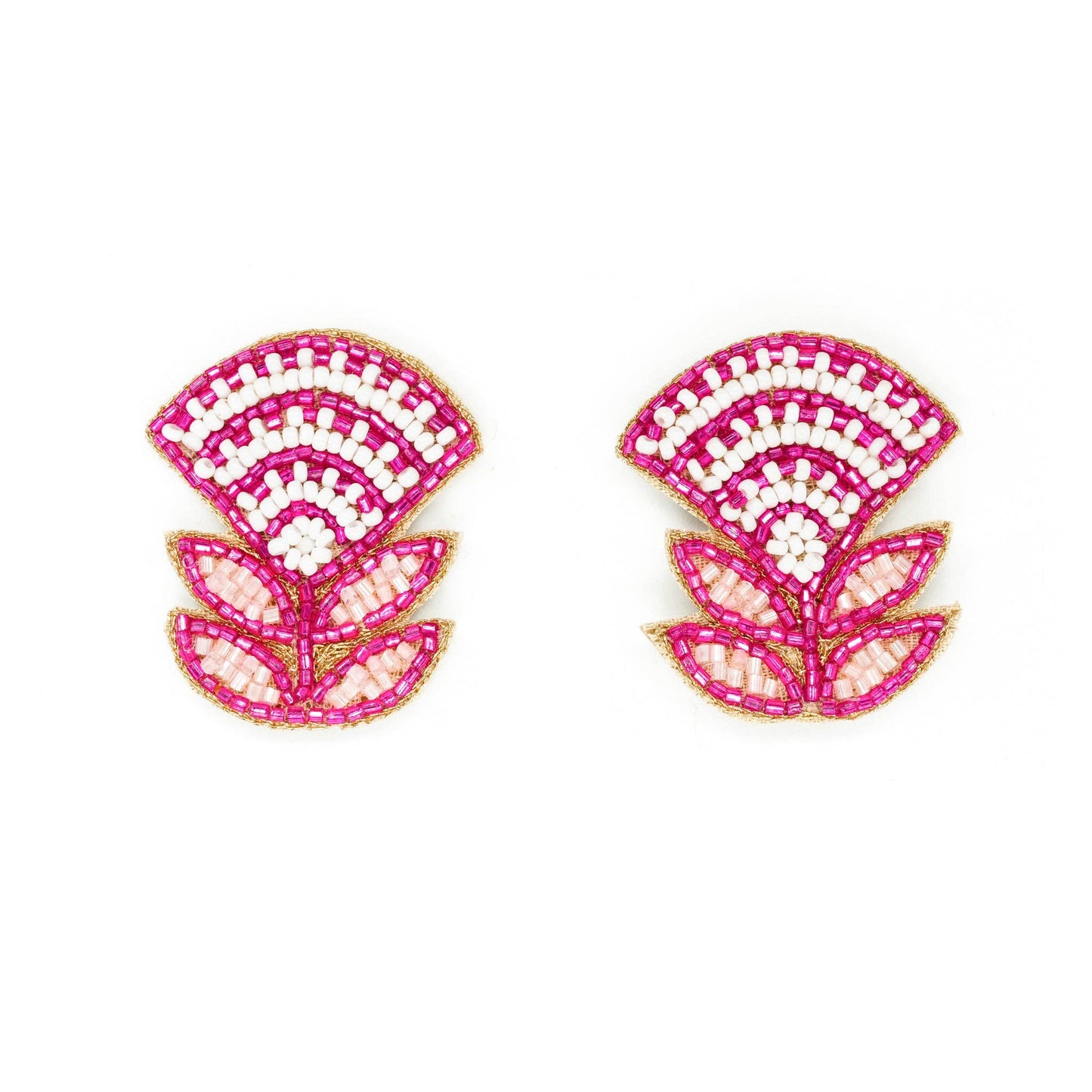 block print flower earrings in fuchsia