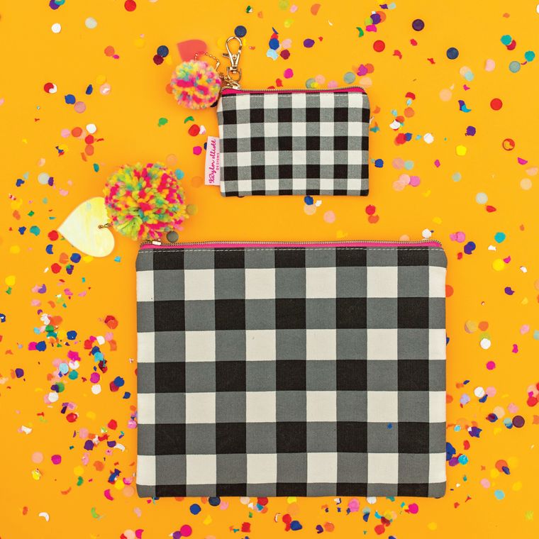 black gingham pouch